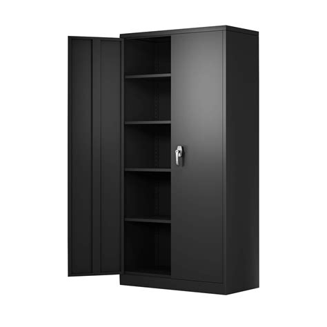 Steel Storage Cabinet with 4 Fixed Shelves, Black 